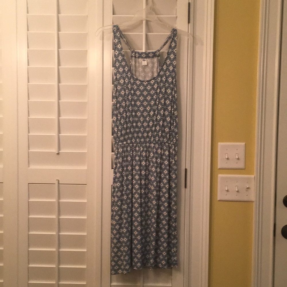 Old Navy Blue/White Sleeveless Knit Dress // sz L